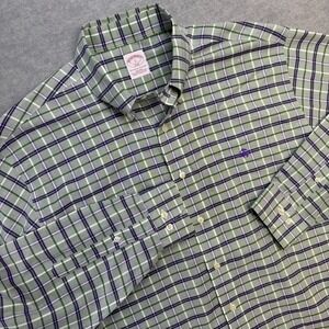Brooks Brothers Shirt Men Large Green Purple Plaid 346 Oxford Supima Button Down